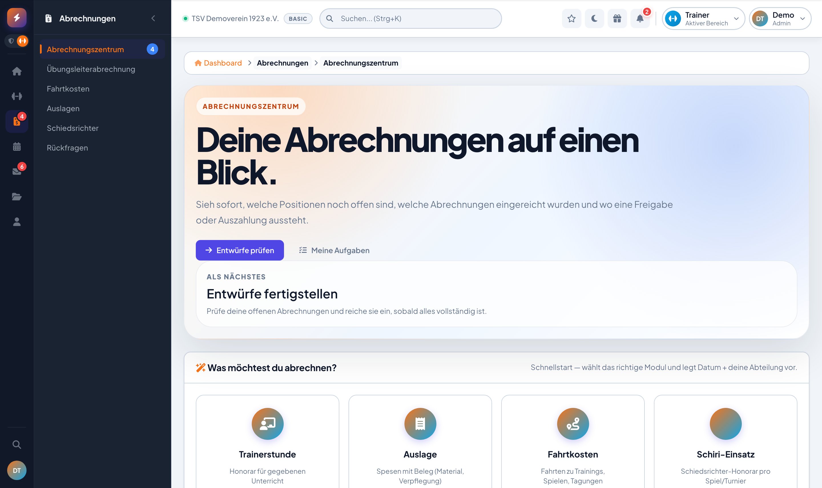 Übungsleiterabrechnung in ClubFlex