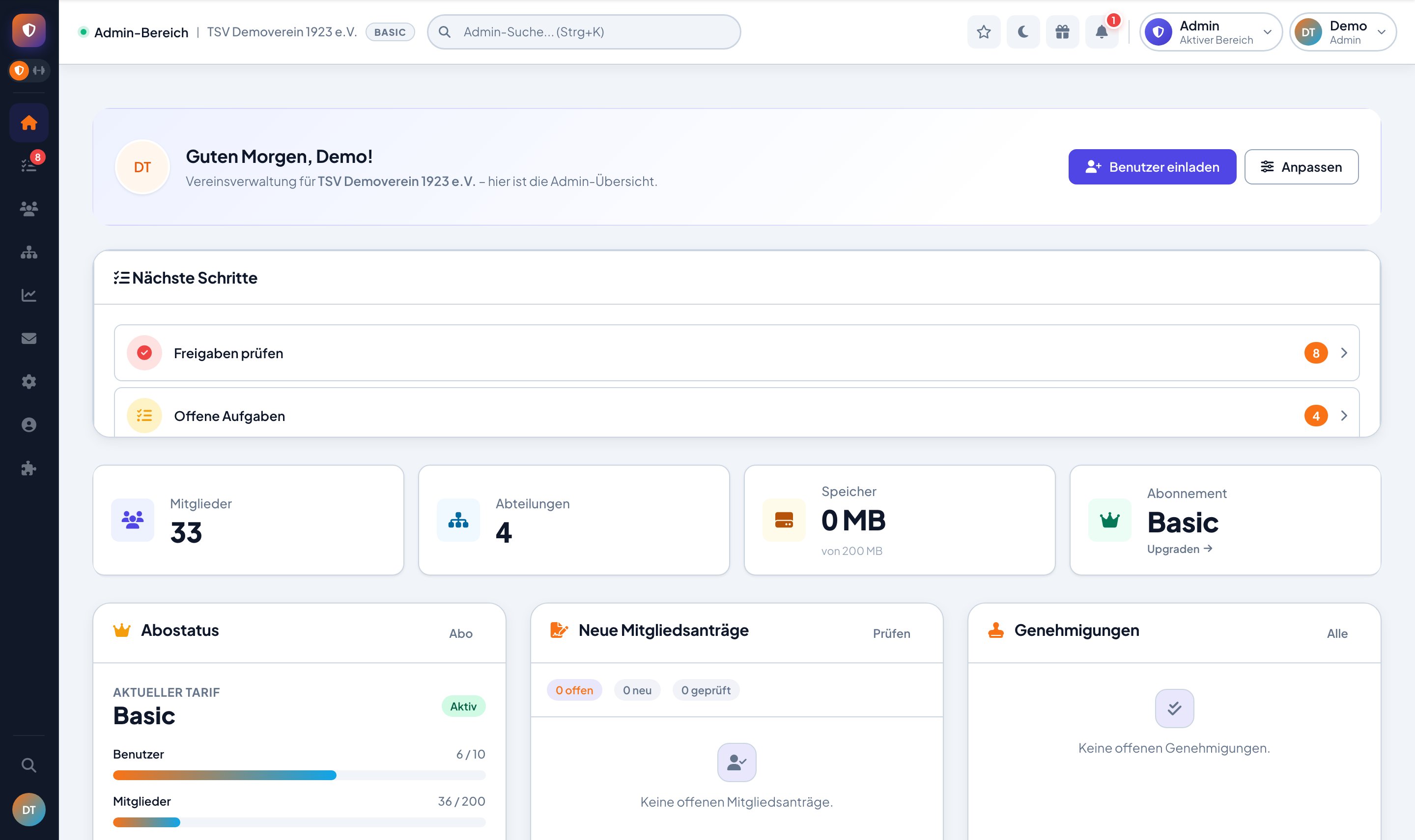 Vereins-Dashboard mit Kennzahlen