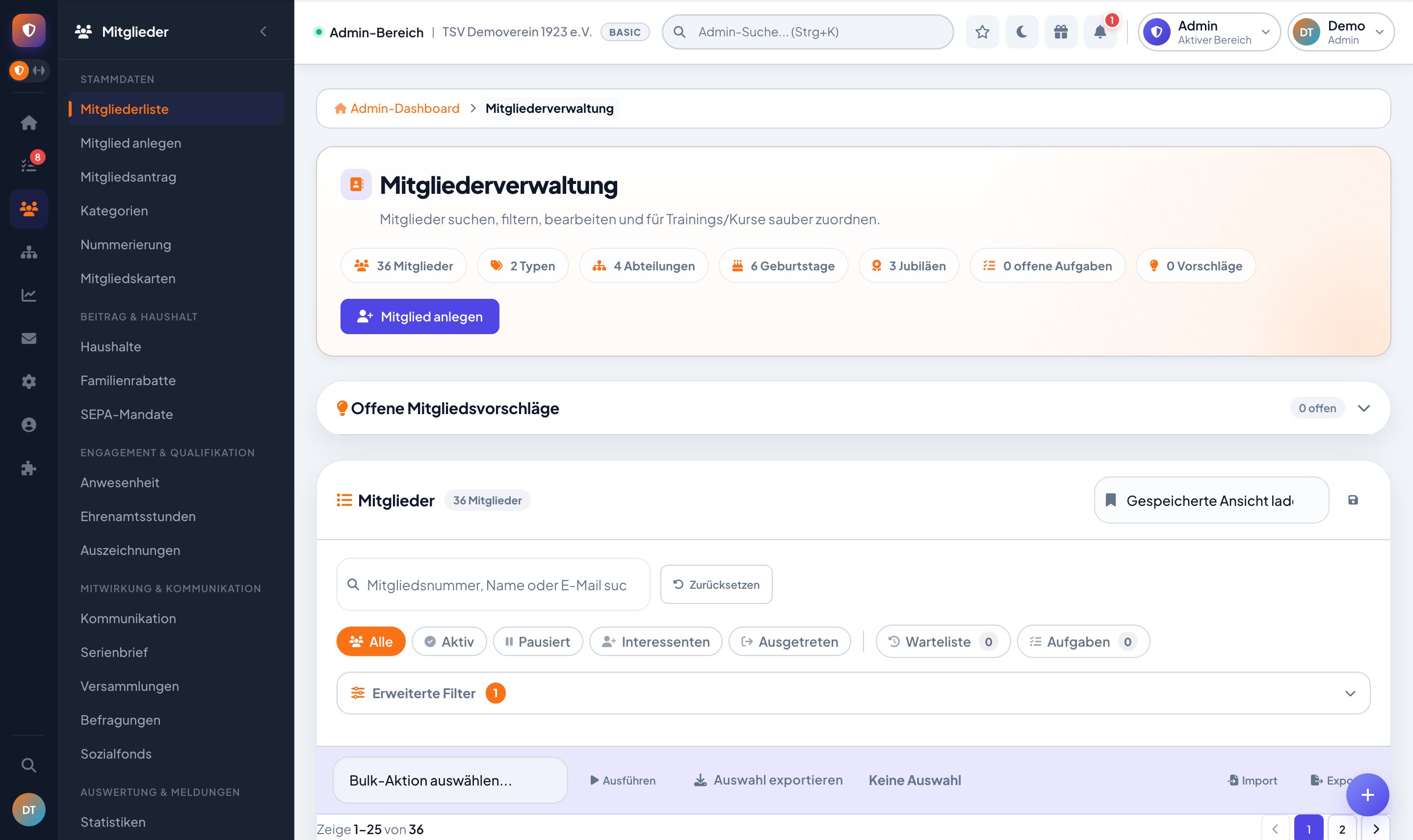 Mitgliederverwaltung in ClubFlex