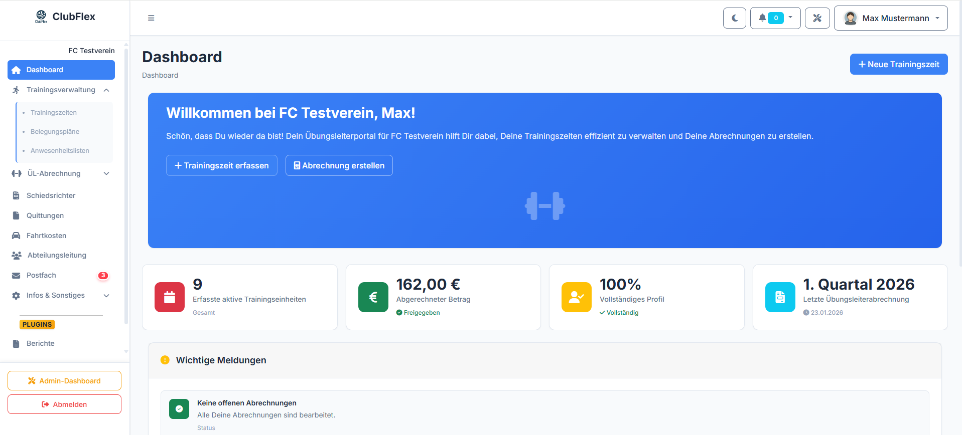 ClubFlex Dashboard 2026